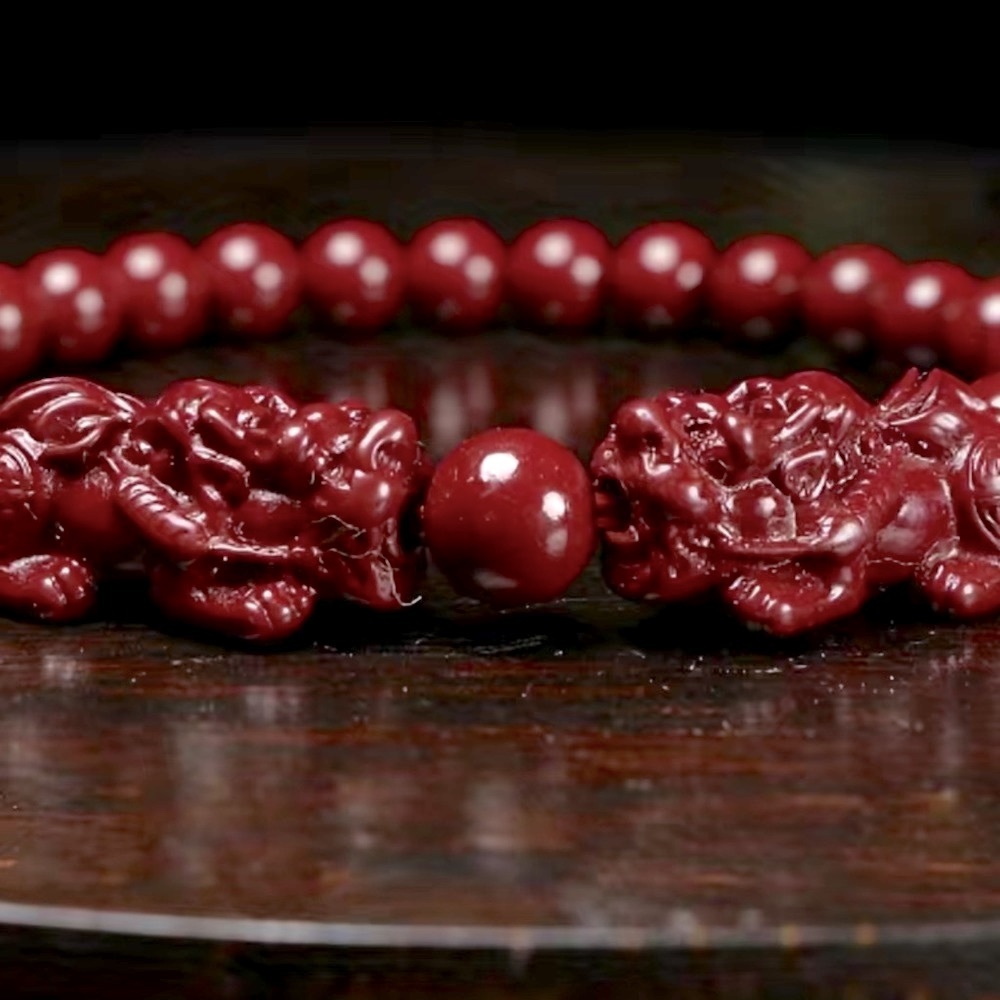 Double Pixiu cinnabar bracelet - Picture 2 of 7
